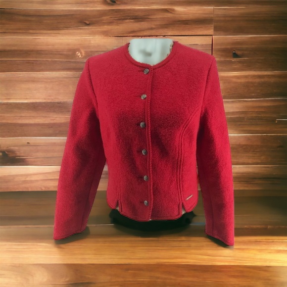 Geiger Boiled Wool Jacket 40 US 8-10 Red Austria - Picture 1 of 5